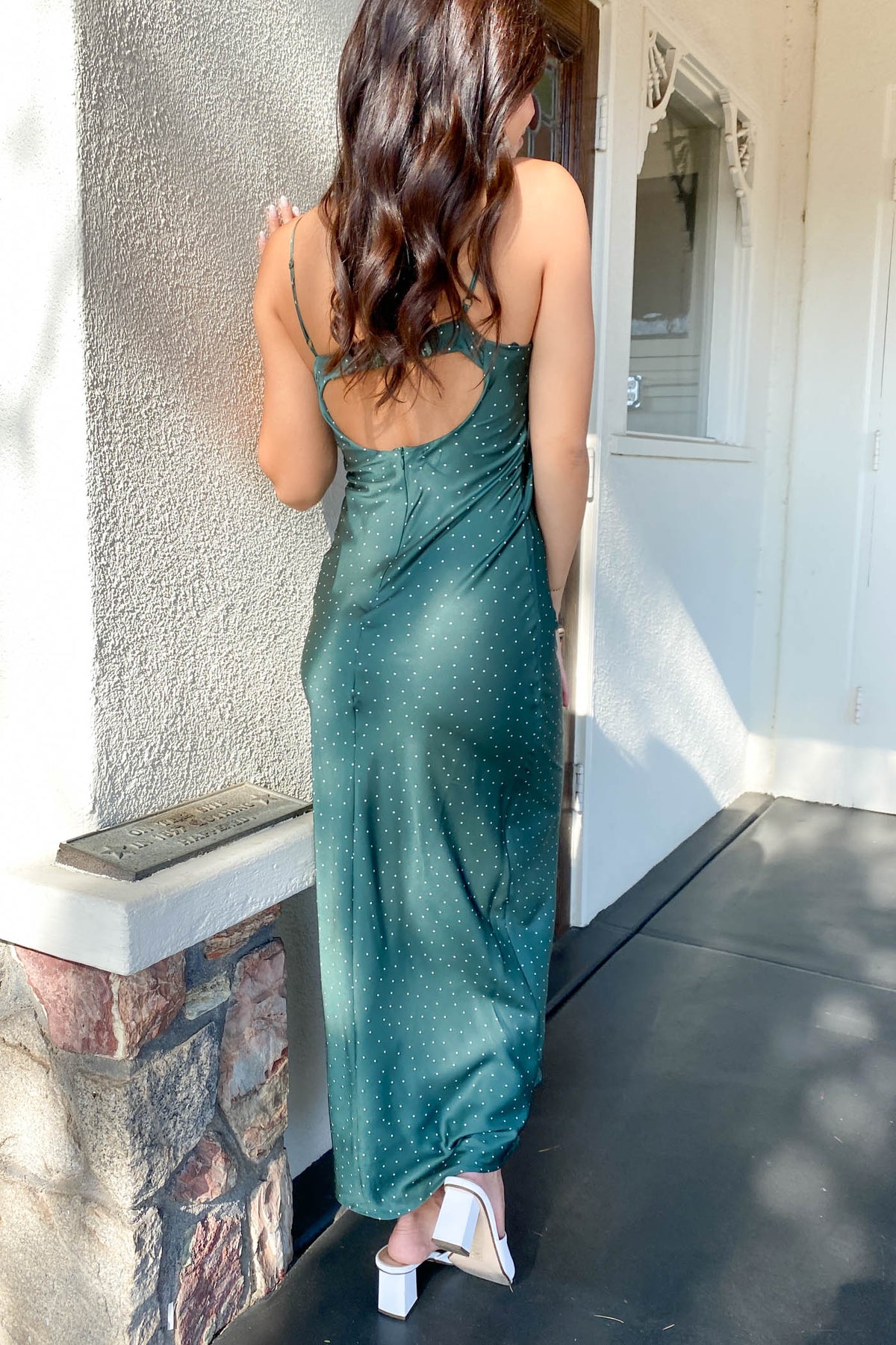 Satin Swiss Dot Maxi Dress