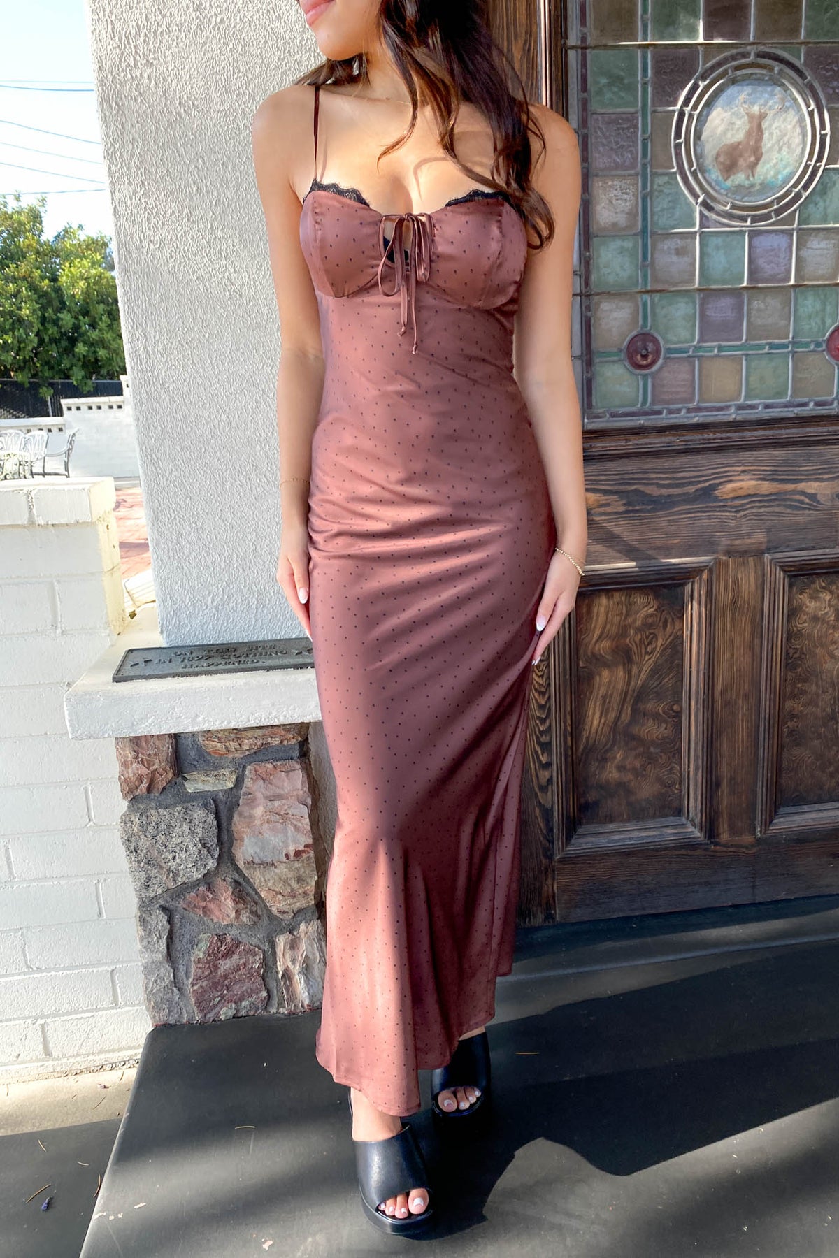 Satin Swiss Dot Maxi Dress