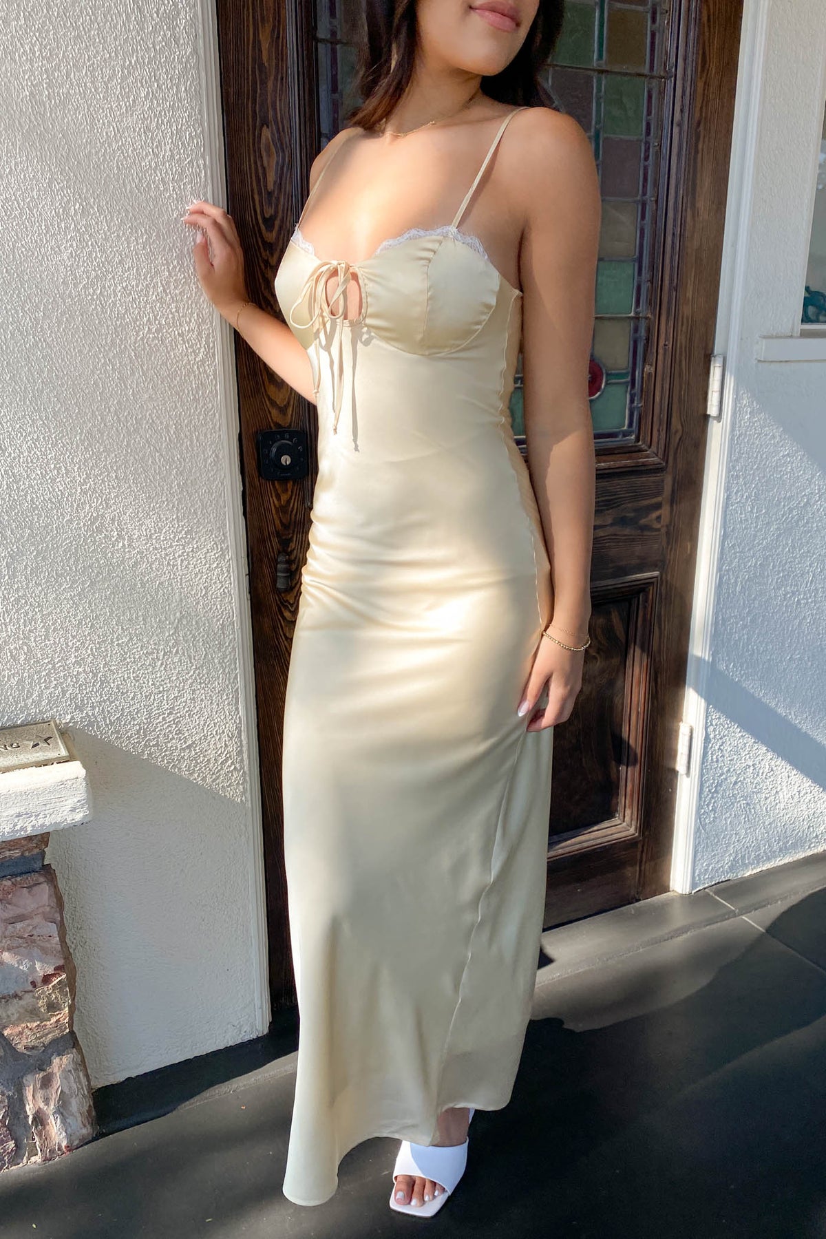 Satin Swiss Dot Maxi Dress